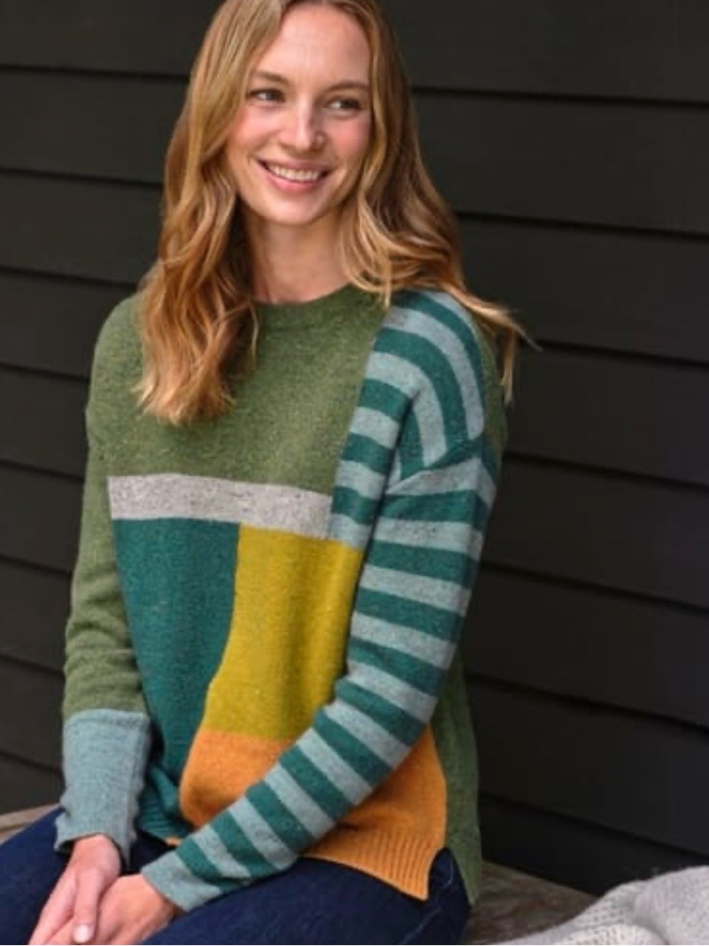 WoolOvers multi-color block and stripe sweater sz M